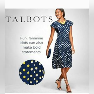 New! Talbots Blue Polka Dot dress 14P, 14 p